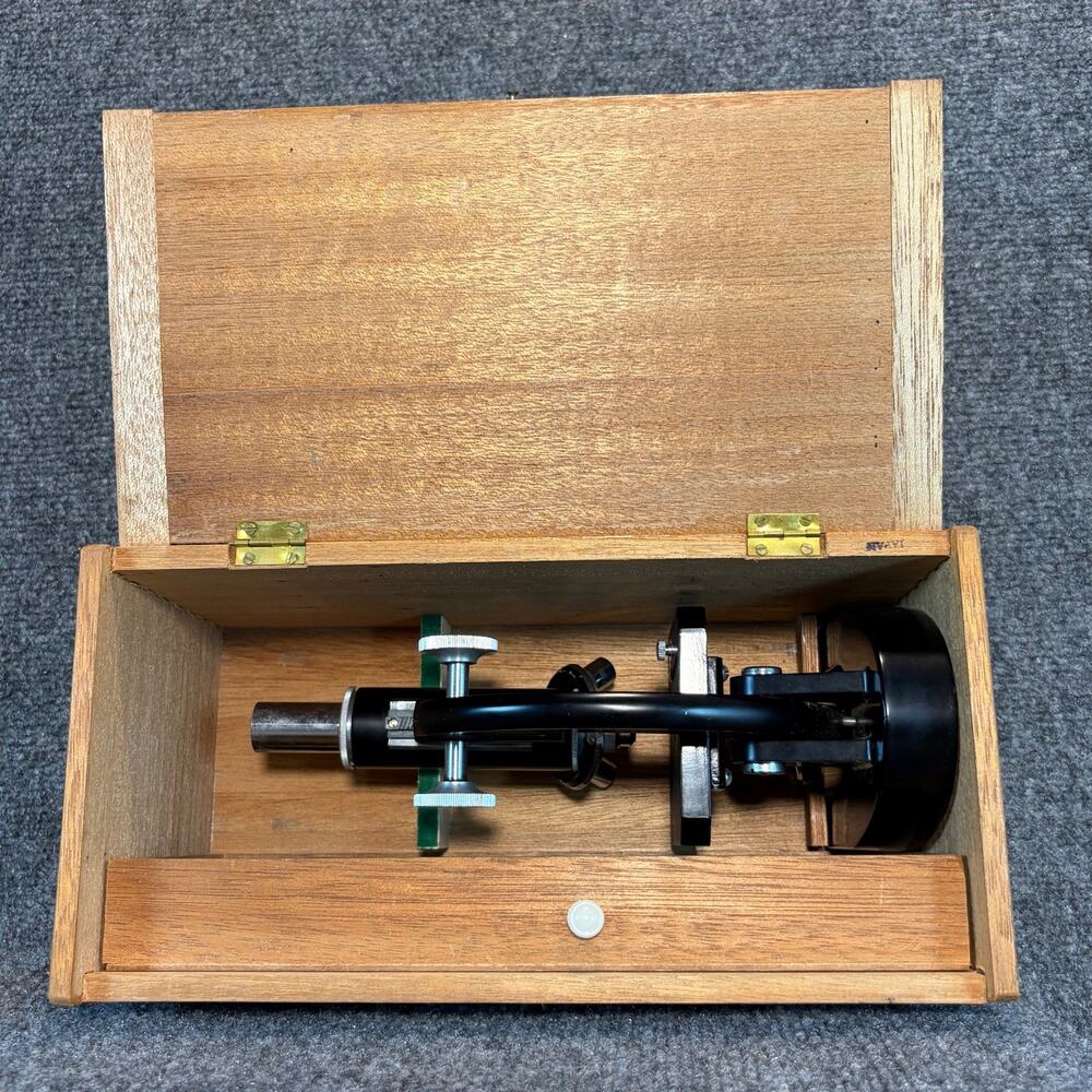 Vintage HOC Student Microscope Kit Original Wooden Storage Box Lenses Tools